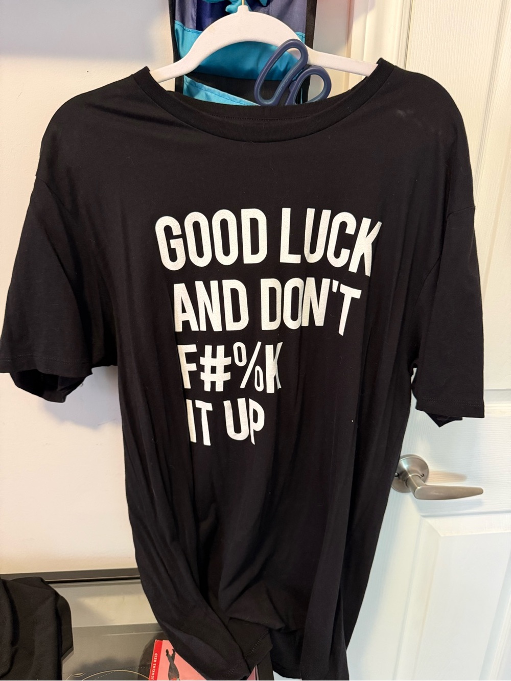 Black Graphic Tee with White 'Good Luck' RuPaul